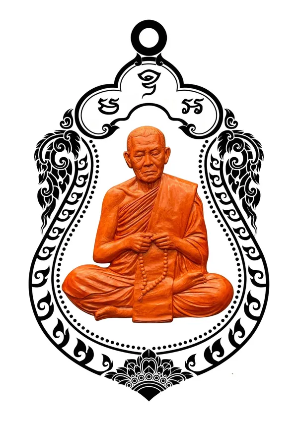 แบบเหรียญหลวงปู่คัมภีร์ องค์สีส้ม ในกรอบลายไทย